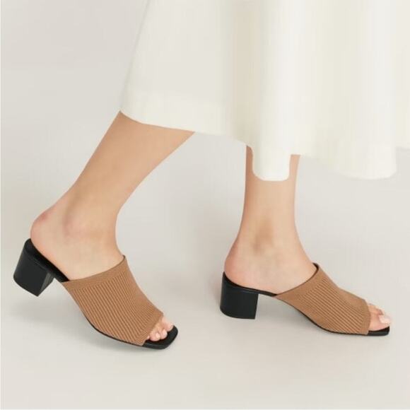 Everlane Glove Mule ReKnit Tan Black Square Toe Block Heel Size 9 Sustainable - Picture 3 of 5